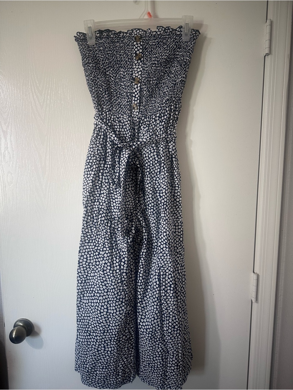 Strapless Navy & White floral Jumpsuit